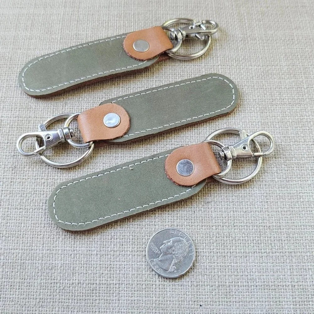 Lot of 3 Keychains Dual Color Brown/olive Genuine Leather Keys Holder Handmade